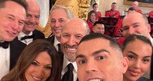 Ronaldo poses with Elon Musk & fiancee after dinner with Donald Trump Ronaldo poses with Elon Musk & fiancee after dinner with Donald Trump
