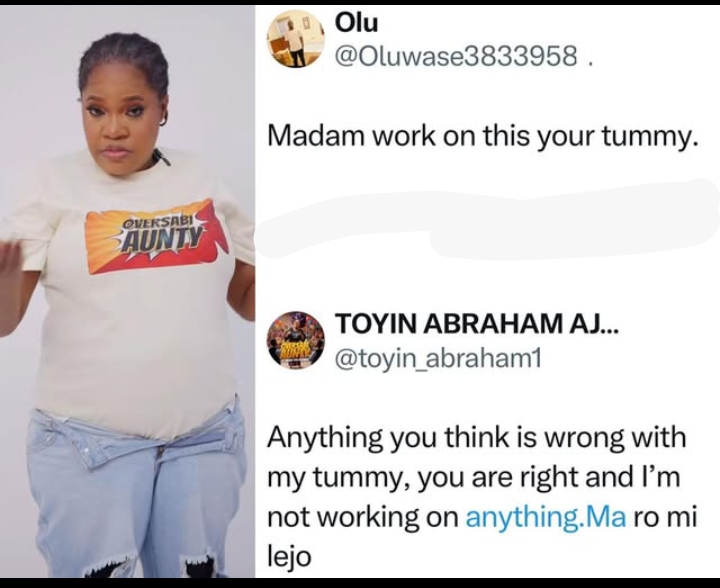 Toyin Abraham replies fan who mocked her tummy