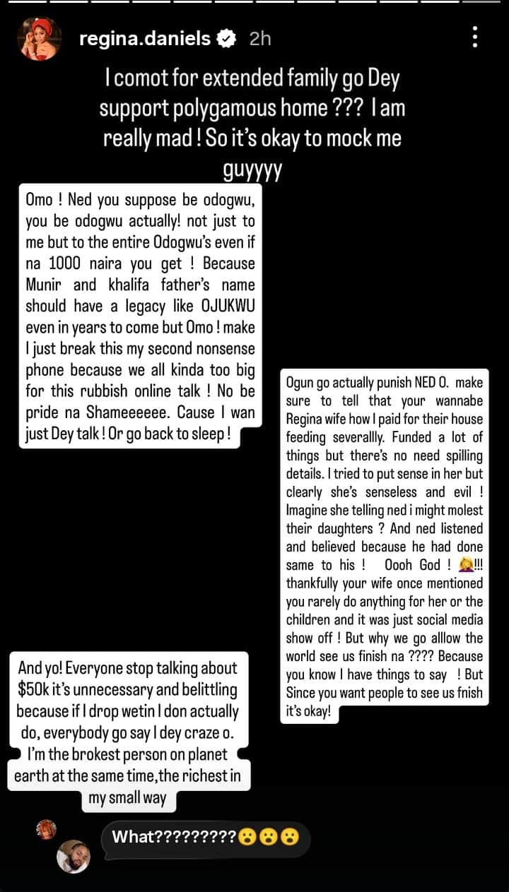 Regina Daniels makes explosive accusations against Ned Nwoko and wife, Laila