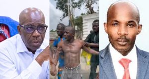 Suspected political thugs strip and parade Obaseki’s cousin Suspected political thugs strip and parade Obaseki's cousin at Oba of Benin