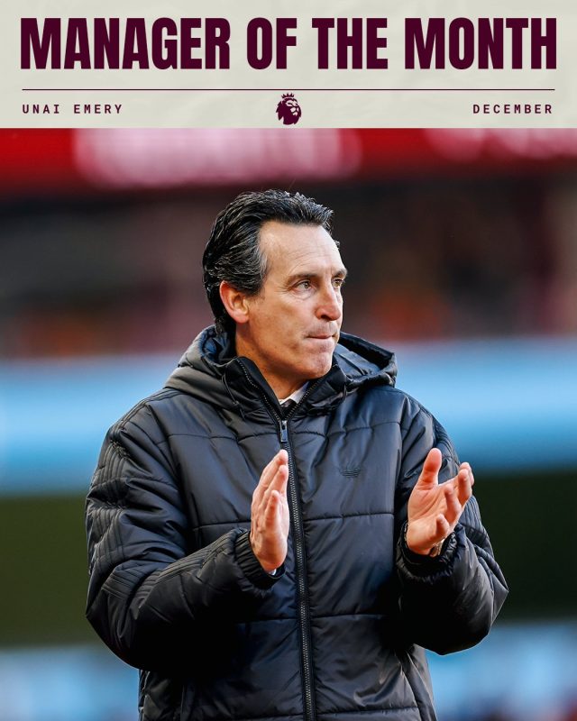 Unai Emery wins December manager of the month