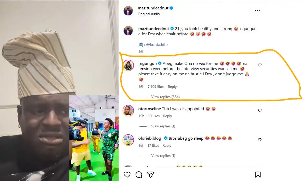 Na tension hold me - Egungun of Lagos reacts to gaff during Speed interview