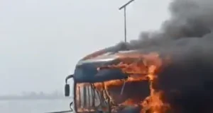 Fire razes high capacity bus on third mainland bridge Fire razes high capacity bus on third mainland budget