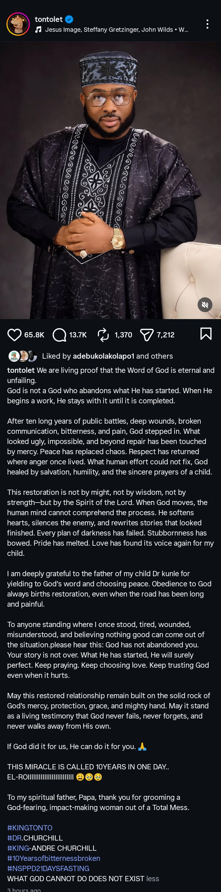 Tonto Dikeh reconciles with baby daddy, Churchill after 10 years