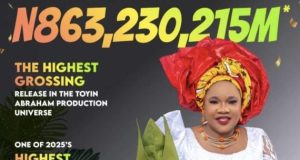 Toyin Abraham’s ‘Oversabi Aunty’ hits N863 million, becomes her highest-grossing film Toyin Abraham’s ‘Oversabi Aunty’ hits N863 million, becomes her highest-grossing film