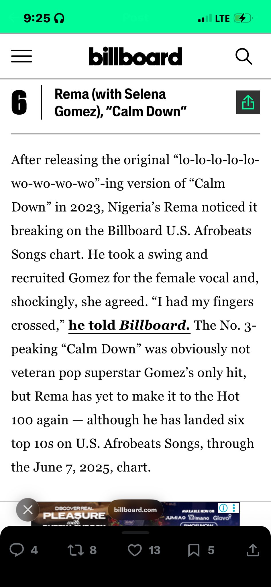 Billboard faces backlash for calling Rema one-hit wonder