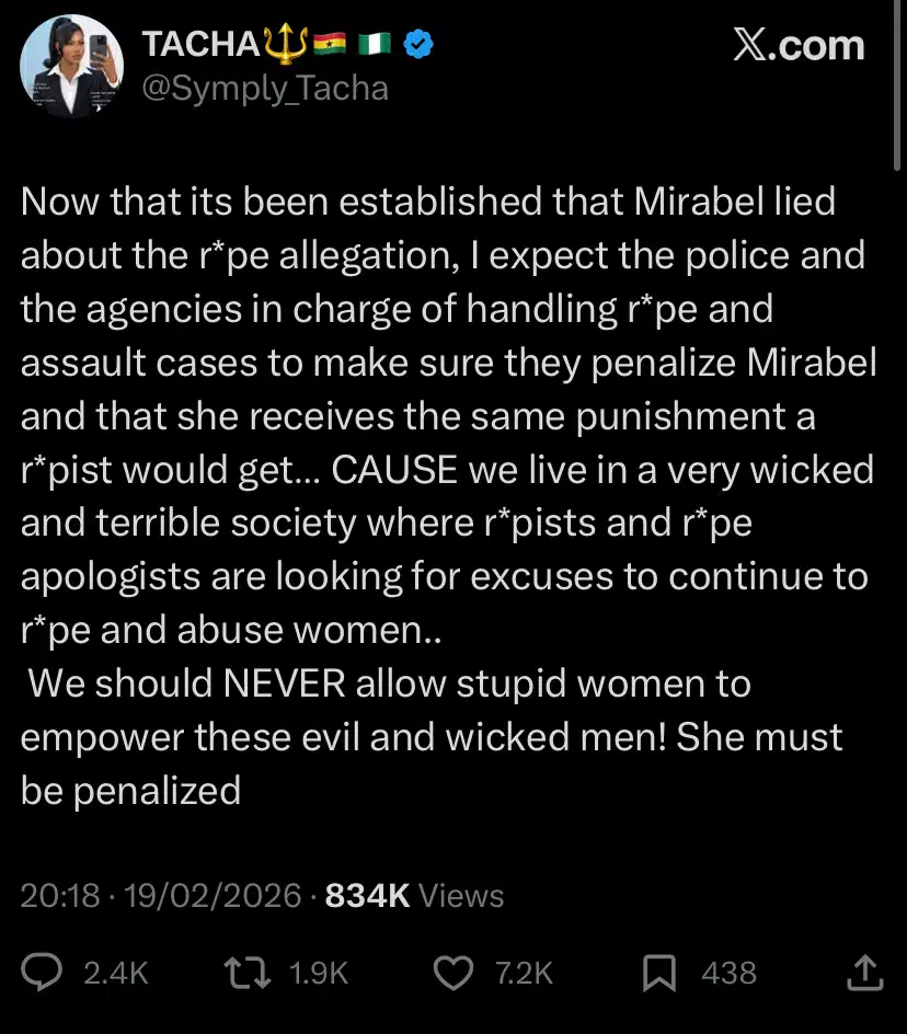 False ra.pe accusation: Mirabel must be arrested and punished - Tacha