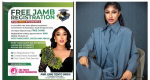 Tonto Dikeh offers free JAMB registration to 1,000 students