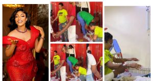 Tonto Dikeh moved to tears after visiting sick children in Abuja Hospital
