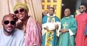 2baba and Natasha Osawaru dedicate first child in church 2baba and Natasha Osawaru dedicates first child in church