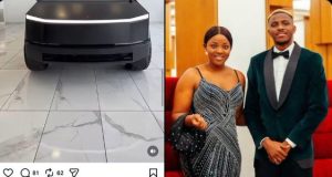 Osimhen surprises sister with Tesla Cybertruck OSIMHEN CYBER TRUCK
