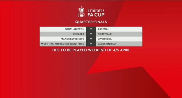 FA Cup: Liverpool versus Manchester City as Quarter finals draw emerge