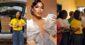 After controversy deliverance, Tonto Dikeh returns to the school with laptop donation