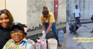 Aki’s wife Fixes Ikeja, Lagos road potholes