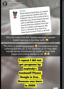 Davido’s baby mama, Larissa accuses an unnamed person of trying to use ‘juju’ on her son