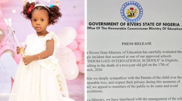 Rivers government suspends school over de.ath of two-year-old pupil Rivers government suspends school over de.ath of two-year-old pupil