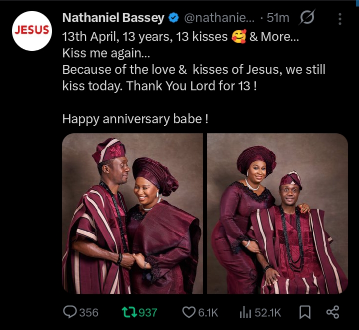 Nathaniel Bassey and wife mark 13th wedding anniversary