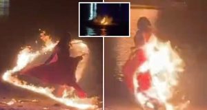 Terrifying video shows moment dancer is engulfed in flames during zoo performance