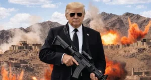 Trump holds machine gun in bizarre ‘no more Mr Nice Guy’ threat to Iran Trump holds machine gun in bizarre ‘no more Mr Nice Guy’ threat to Iran