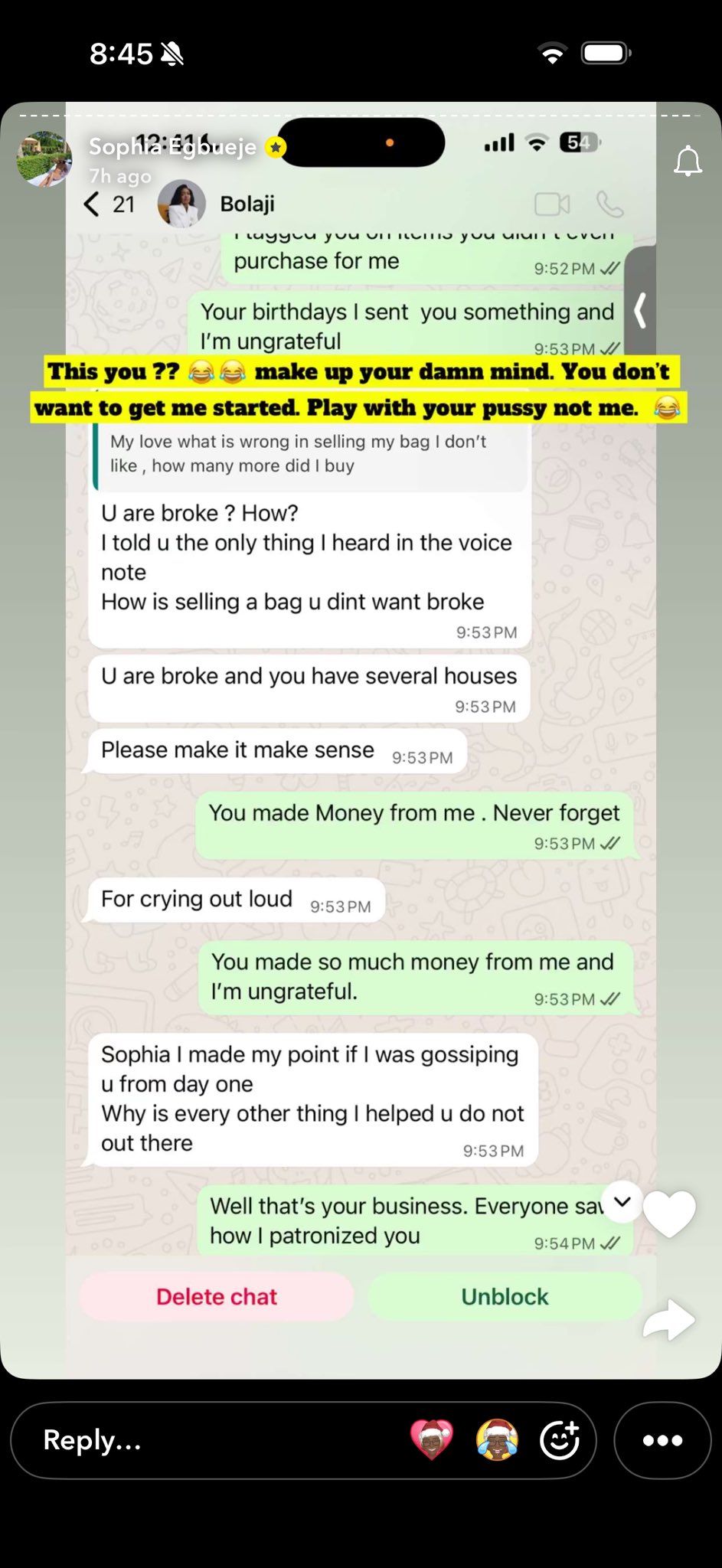 Sophia Egbueje calls out Bolaji personal shopper over broke and prostitution allegations