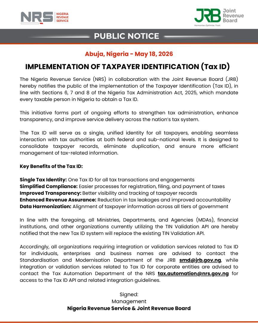 NRS introduces mandatory Tax ID for taxpayers
