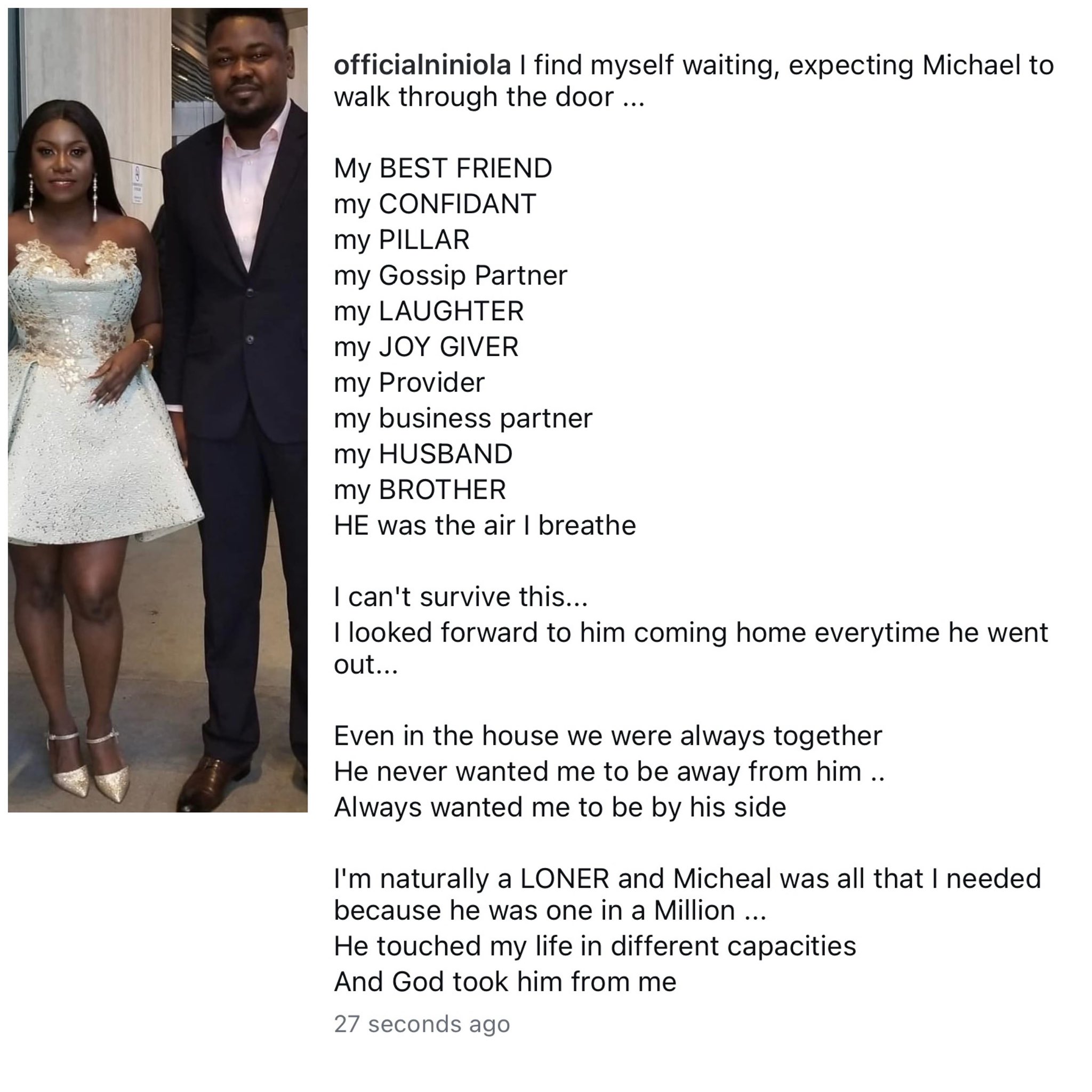 Niniola pays tribute to late husband, Big Mike