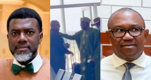 Reno Omokri, Peter Obi exchange greetings at airport Reno Omokri, Peter Obi exchange greetings at airport