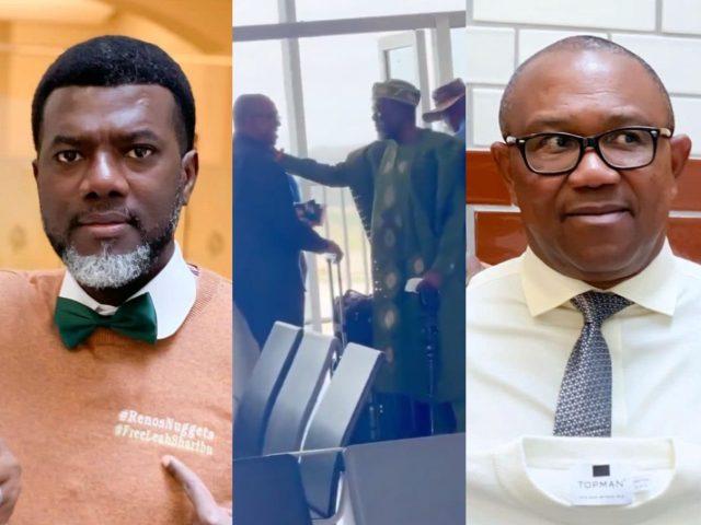 Reno Omokri, Peter Obi exchange greetings at airport