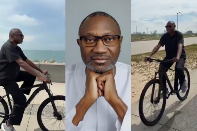 Femi Otedola cycles in Lagos after Paris criticism