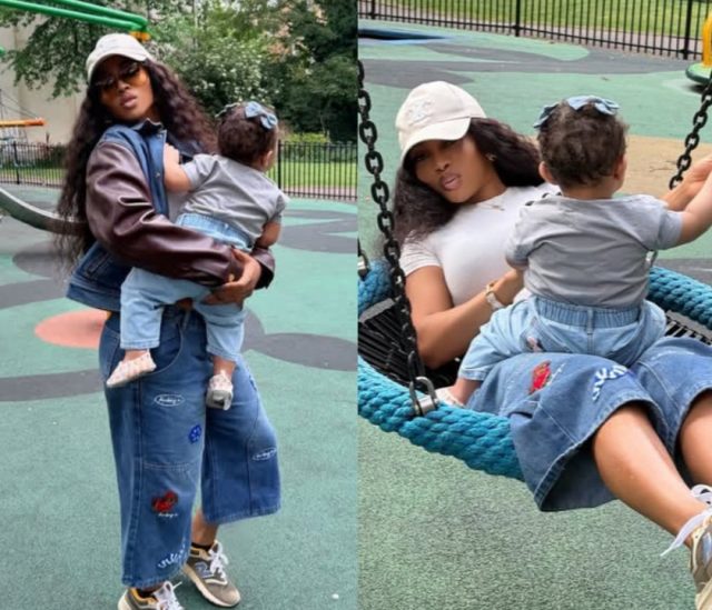 Photos of Toke Makinwa & daughter, Yakira