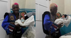 Portable shares photo of self and newborn baby Portable shares photo of self and newborn baby
