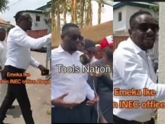 Emeka Ike protests at INEC office over alleged rigging Emeka Ike protests at INEC office over alleged rigging