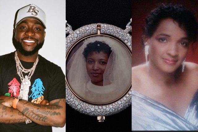 Davido features late mother on portrait of custom diamond chain
