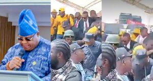 Governor Adeleke falls as stage collapses during rally Governor Adeleke fall as stage collapses during rally
