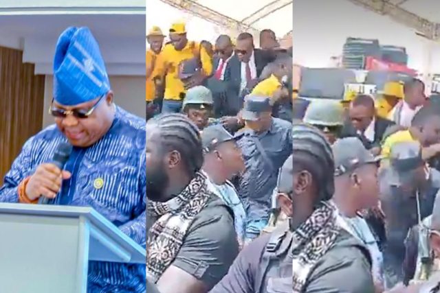 Governor Adeleke fall as stage collapses during rally
