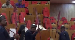 Tension as Senator Ningi arrives with spear at plenary Tension as Senator Ningi arrives with spear at plenary
