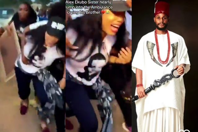 Alexx Ekubo’s sister cries uncontrollably as remains arrived Abia