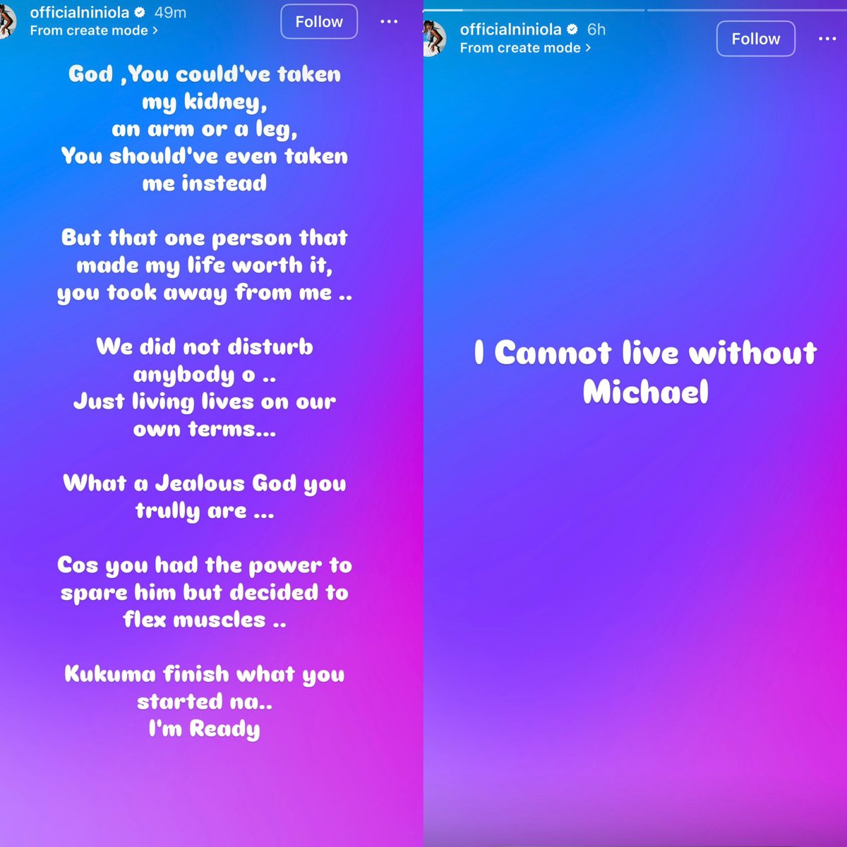 I can't live without Micheal - Niniola continues to mourn late husband