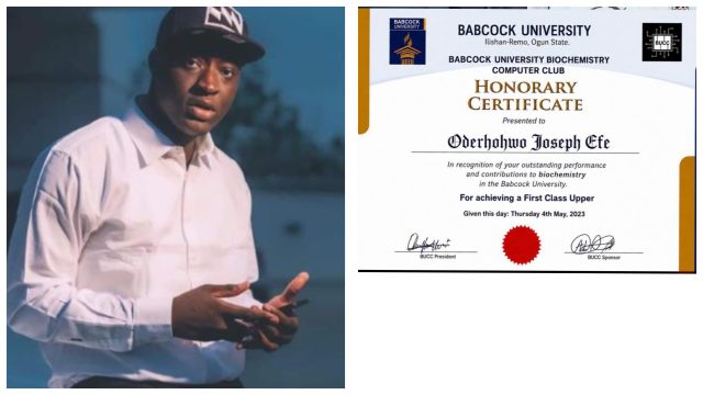 Carter Efe shares Babcock University certificate