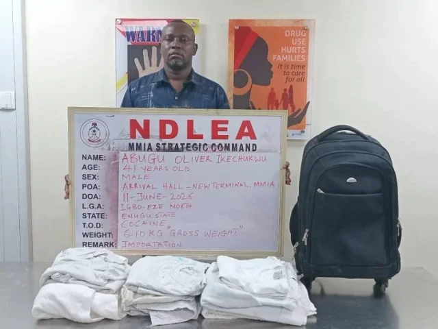 NDLEA arrests Brazil-based businessman with 6.1kg cocaine hidden in shirts, towels