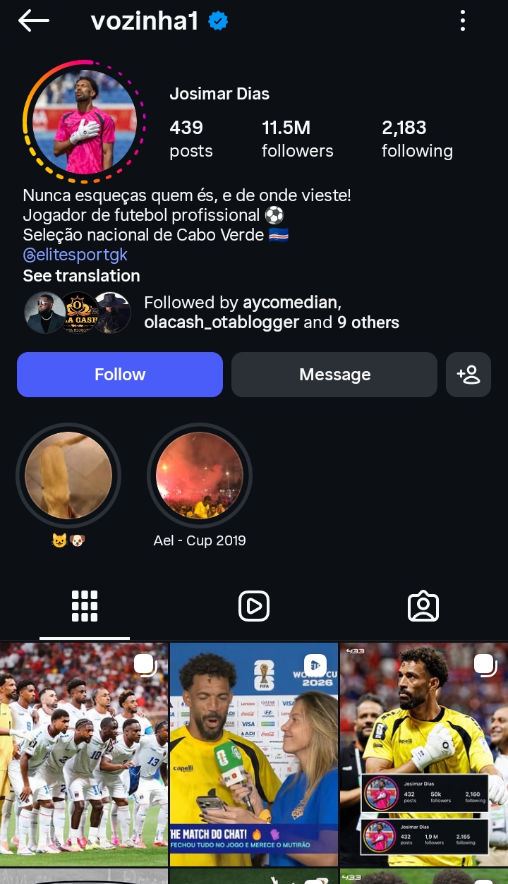 Cape Verde's goalie, Vozinha moves from 40k to 11m Instagram followers