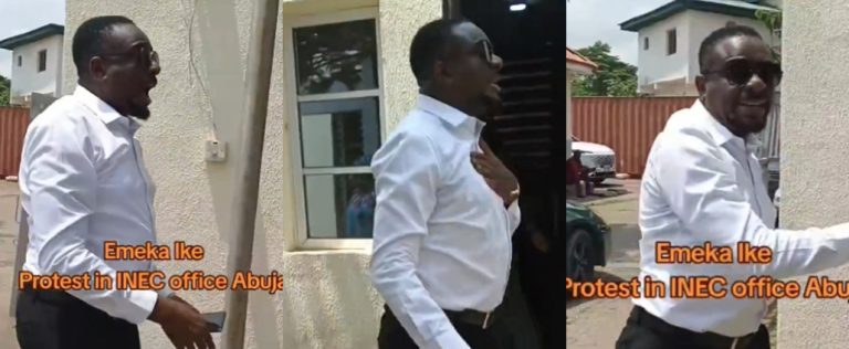 Emeka Ike protests at INEC office over alleged rigging