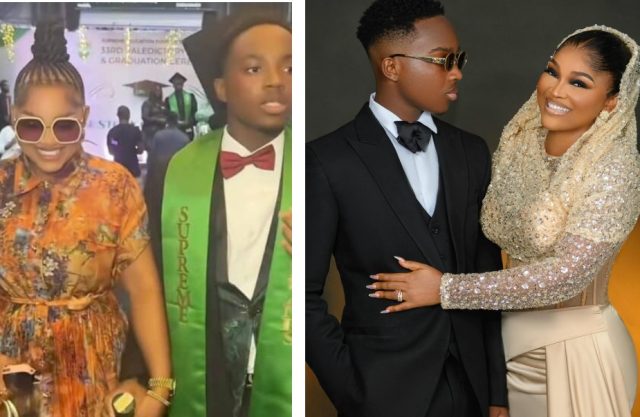 Mercy Aigbe's son graduates from secondary school