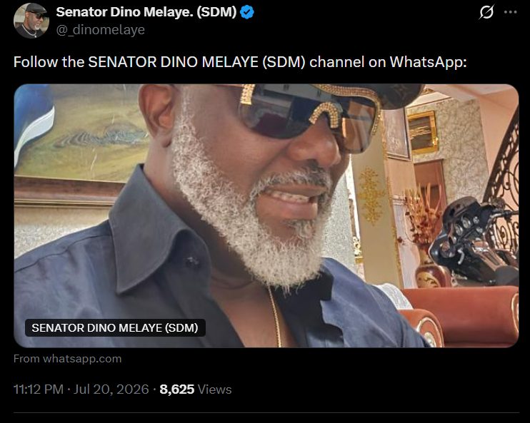 Dino Melaye opens a WhatsApp channel as Nigerians ask 'to benefit what?' 1 DINO MELAYE CHANNEL 1