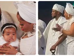 Veekee James and husband dedicate child in church