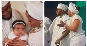 Veekee James and husband dedicate child in church