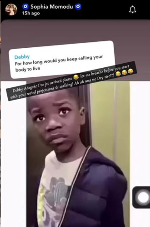 Snapchat user tells Sophia Momodu 'to stop selling her body for money'' 1 Sophia Momodu reacts after fan accused her of selling her body