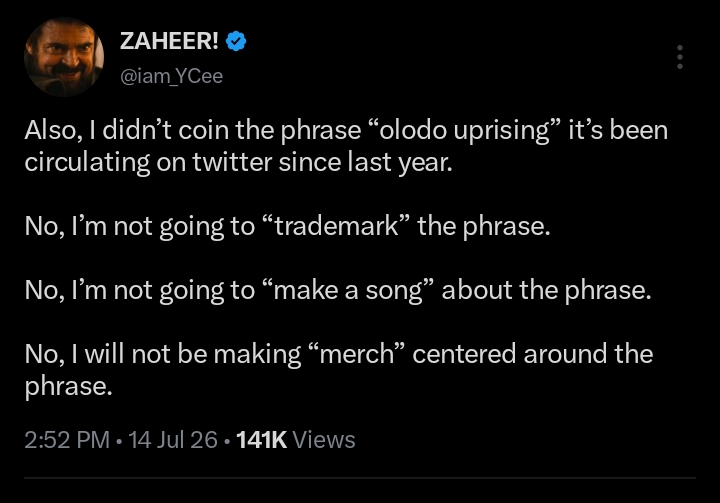 I'll not be trademarking the "Olodo Uprising" phrase - YCee 2 I'll not be trademarking the "Olodo Uprising" phrase - YCee