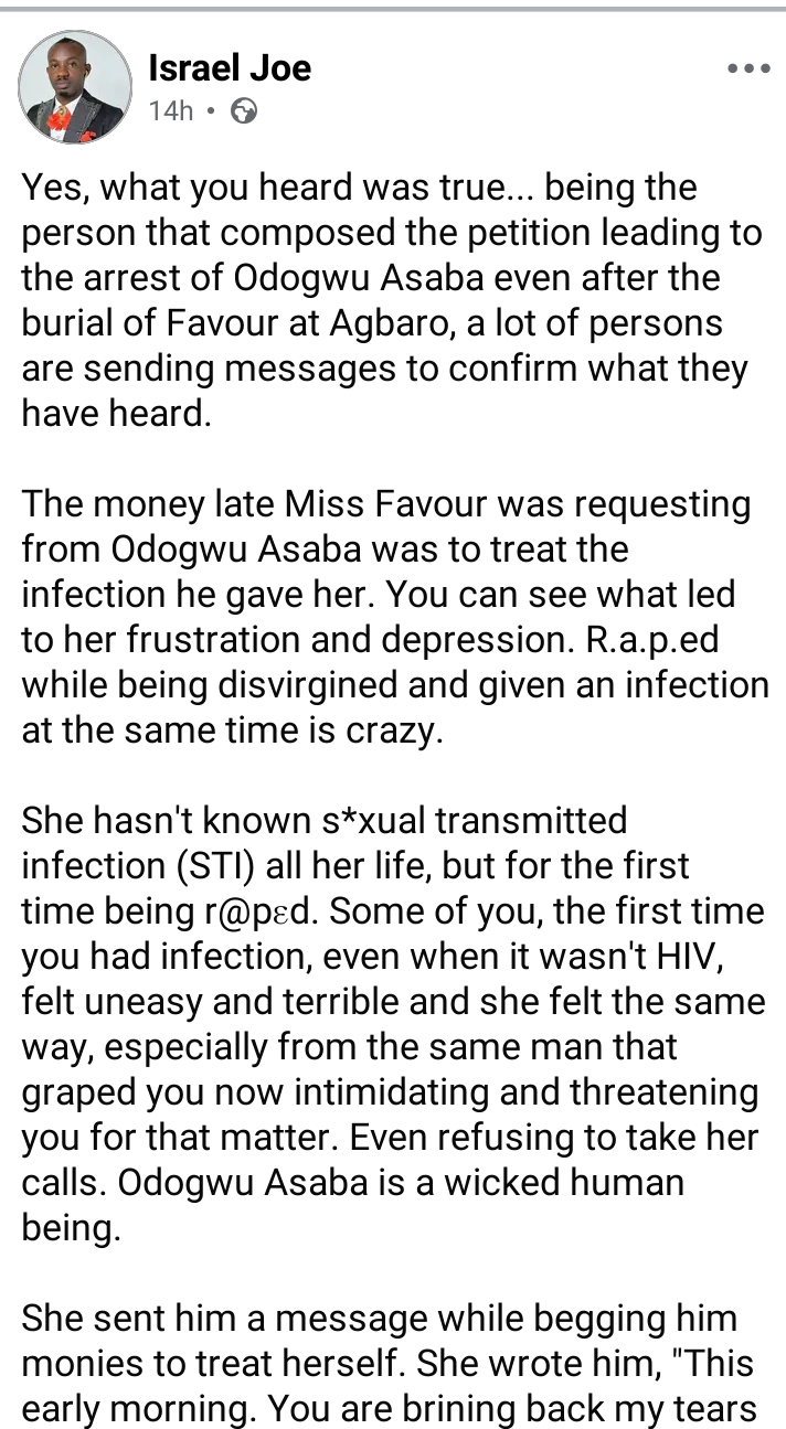 Activist explains why late Favour requested money from Odogwu of Asaba 2 Activist explains why late Favour requested money from Odogwu of Asaba