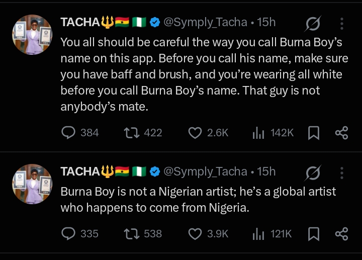 Tacha praises Burna Boy after performance at World Cup final show 2 Tacha praises Burna Boy after performance at World Cup final show
